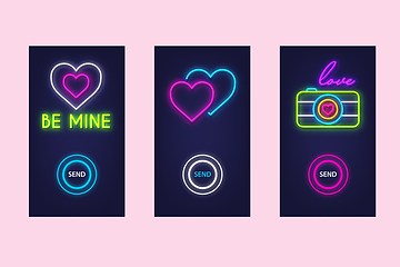 Image showing Love mobile app set with neon glow icons. Virtual love. UI desig