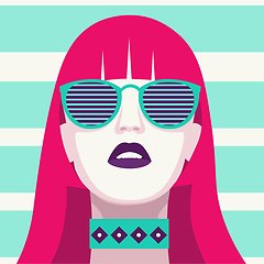 Image showing Fashion woman with sunglasses . Art portrait.  Flat design.