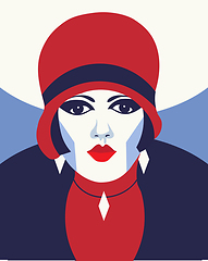 Image showing Fashion woman with hat. Portrait art deco style. Flat design.