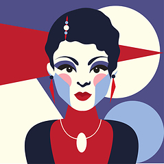 Image showing Fashion woman portrait art deco style. Flat design.