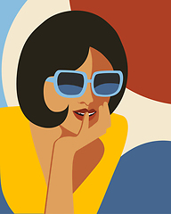 Image showing Fashion woman with sunglasses . Art portrait.  Flat design.
