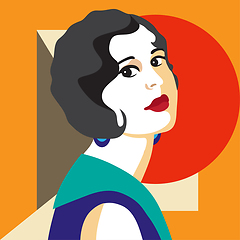 Image showing Fashion woman portrait art deco style. Flat design.