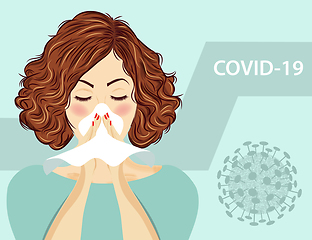 Image showing woman with flu. Coronavirus disease, Covid-19. Vector