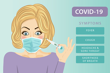 Image showing Young woman with medical mask. Coronavirus disease, Covid-19. Ve