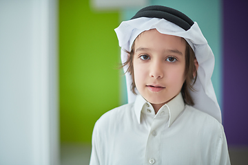 Image showing Portrait of Arabian boy in traditional clothes