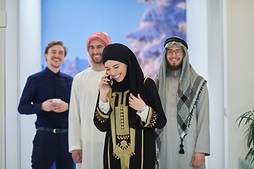 Image showing Group portrait of muslim businessmen and businesswoman