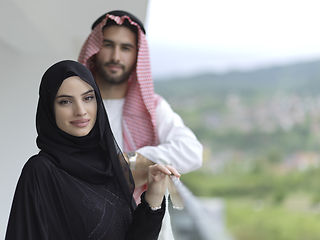 Image showing Portrait of young muslim couple on balcony