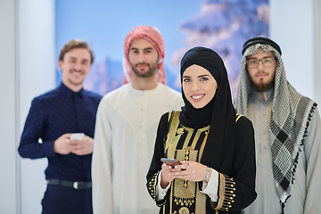 Image showing Group portrait of muslim businessmen and businesswoman