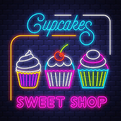 Image showing Cupcakes Shop- Neon Sign Vector. Cupcakes Shop - neon sign on br