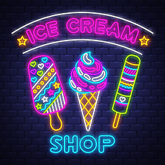 Image showing Ice cream Shop - Neon Sign Vector. Ice cream Shop - neon sign on