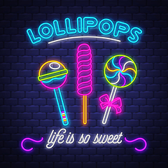 Image showing Lollipops Shop- Neon Sign Vector. Lollipops Shop - neon sign on 