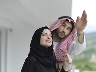 Image showing Portrait of young muslim couple on balcony