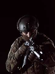 Image showing soldier with full combat gear in night mission