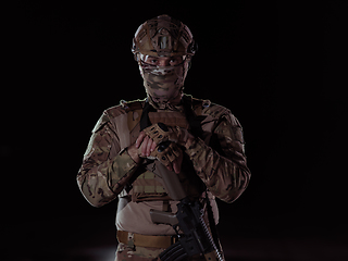 Image showing soldier with full combat gear in night mission