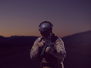 Image showing soldier with full combat gear in night mission