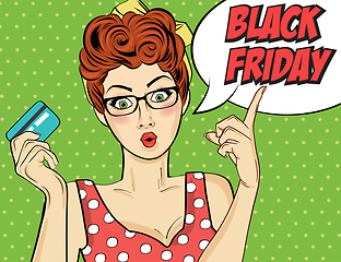 Image showing Black friday banner with pin-up girl. Retro style.