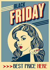 Image showing Black friday banner with pin-up girl. Retro style.
