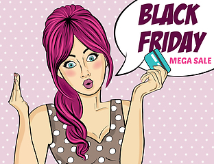 Image showing Black friday banner with pin-up girl. Retro style.