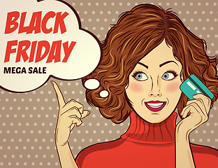 Image showing Black friday banner with pin-up girl. Retro style.