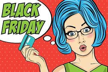 Image showing Black friday banner with pin-up girl. Retro style.