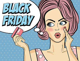 Image showing Black friday banner with pin-up girl. Retro style.