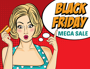 Image showing Black friday banner with pin-up girl. Retro style.