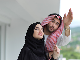 Image showing Portrait of young muslim couple on balcony