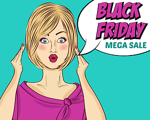 Image showing Black friday banner with pin-up girl. Retro style.