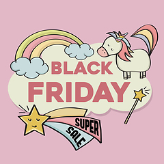 Image showing Black friday banner with magical elements for kids shop.  
