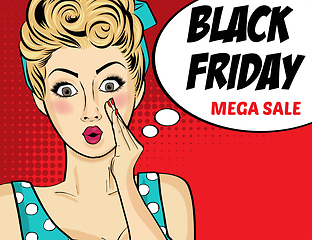 Image showing Black friday banner with pin-up girl. Retro style.