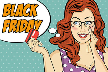 Image showing Black friday banner with pin-up girl. Retro style.