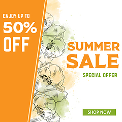 Image showing Summer Sale banner template with poppies