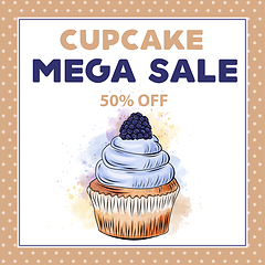 Image showing Cupcake Mega Sale banner template with cupcake