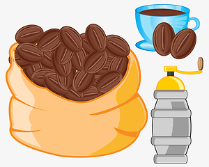 Image showing Bag with grain coffee and coffee grinder