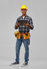 Image showing happy indian builder in helmet with tablet pc