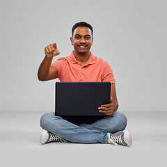 Image showing happy indian man with laptop computer