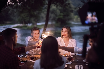 Image showing french dinner party on summer