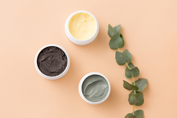 Image showing blue clay mask, body butter and eucalyptus cinerea