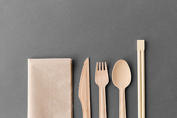 Image showing wooden spoon, fork, knife and chopsticks