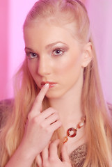 Image showing A thoughtful young blonde girl 