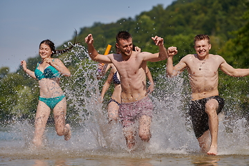 Image showing group of happy friends having fun on river