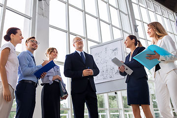 Image showing business team with scheme on flip chart at office