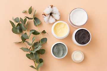 Image showing blue clay mask, body butter and eucalyptus cinerea