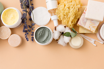 Image showing soap, brush, sponge, clay mask and body butter