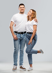 Image showing portrait of happy couple in white t-shirts