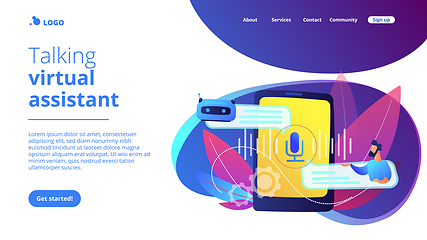 Image showing Chatbot voice controlled virtual assistantconcept landing page.