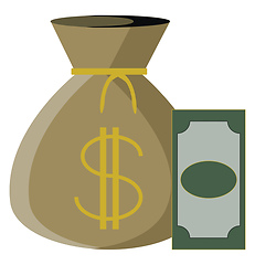 Image showing Pouch and cash with dollar sign vector or color illustration