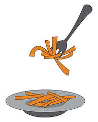 Image showing French fries on a plate and on a fork vector illustration on whi