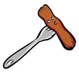 Image showing Suprissed brown sausage on a silver fork vector illustration on 