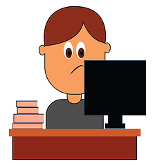 Image showing Clipart of an officer at work before laptop vector or color illu